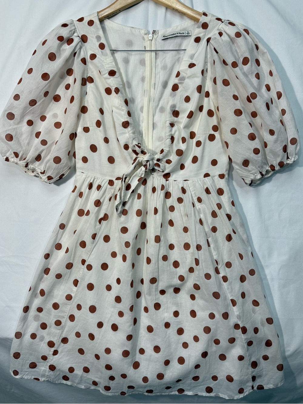 Abercrombie & Fitch Womens S Polka Dot Mini Dress Puff Sleeve Tie Front